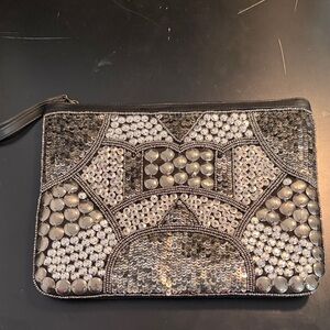 BIG BUDDHA Accent Sequins Clutch, Black and Silver